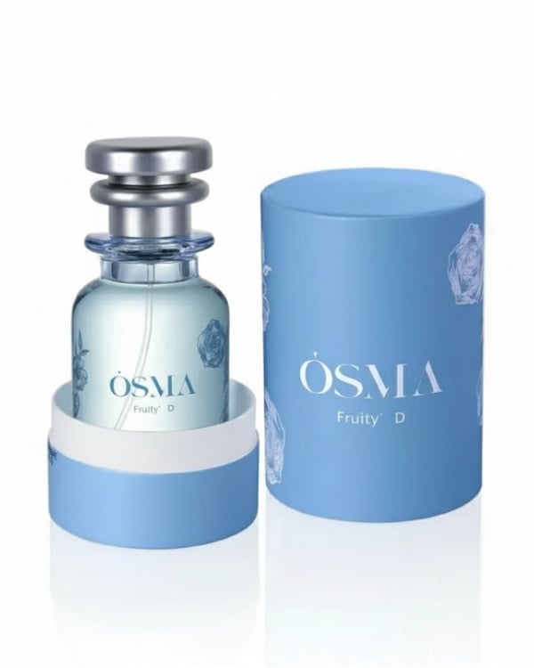 OSMA Fruity D perfume bottle and packaging on a light gray background
