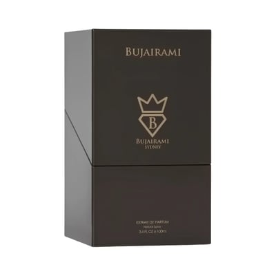 Bujairami Boss Life 100ml Extrait de Parfum — Clear glass bottle with dark label, gold cap, and crown logo