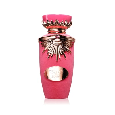 Lattafa Jouri Lattafa Women 100ml EDP — Pink perfume bottle with gold accents and a matching pink box, featuring sunburst design and Arabic script.