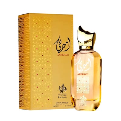 Ameerati perfume bottle and packaging on a white background