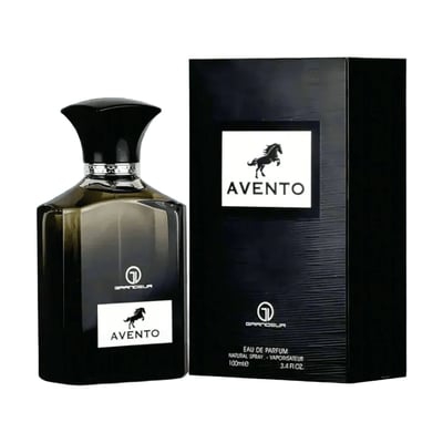Avento perfume bottle and packaging on a blue background