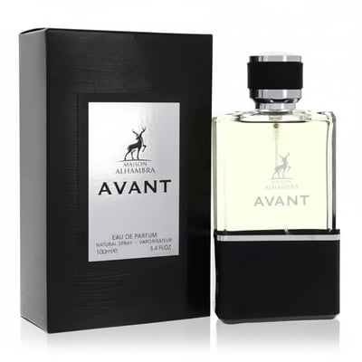 Maison Alhambra Avant perfume bottle and packaging on a white background