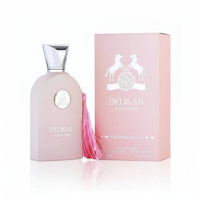 Delilah perfume bottle and packaging on a white background