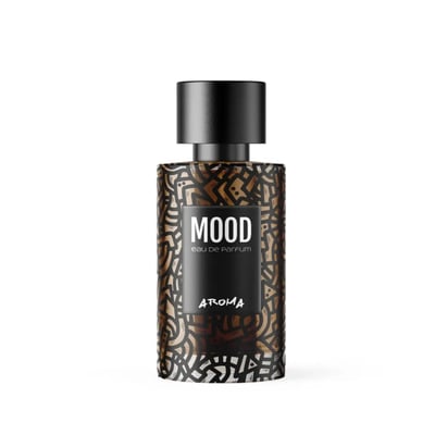 Perfume bottle labeled 'Mood' on a white background