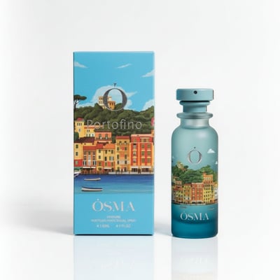 OSMA bottle and packaging with a scenic background of water and boats