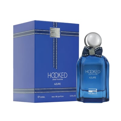 Hooked Azure by Rue Broca box dan botol minyak wangi lelaki segar moden Malaysia hadiah boyfriend majlis