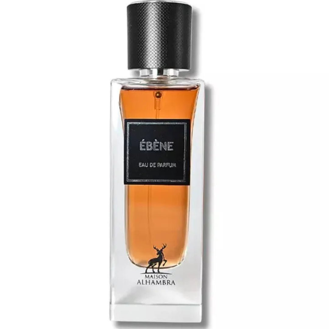 Perfume bottle labeled 'Ebène' by Maison Alhámbra on a white background