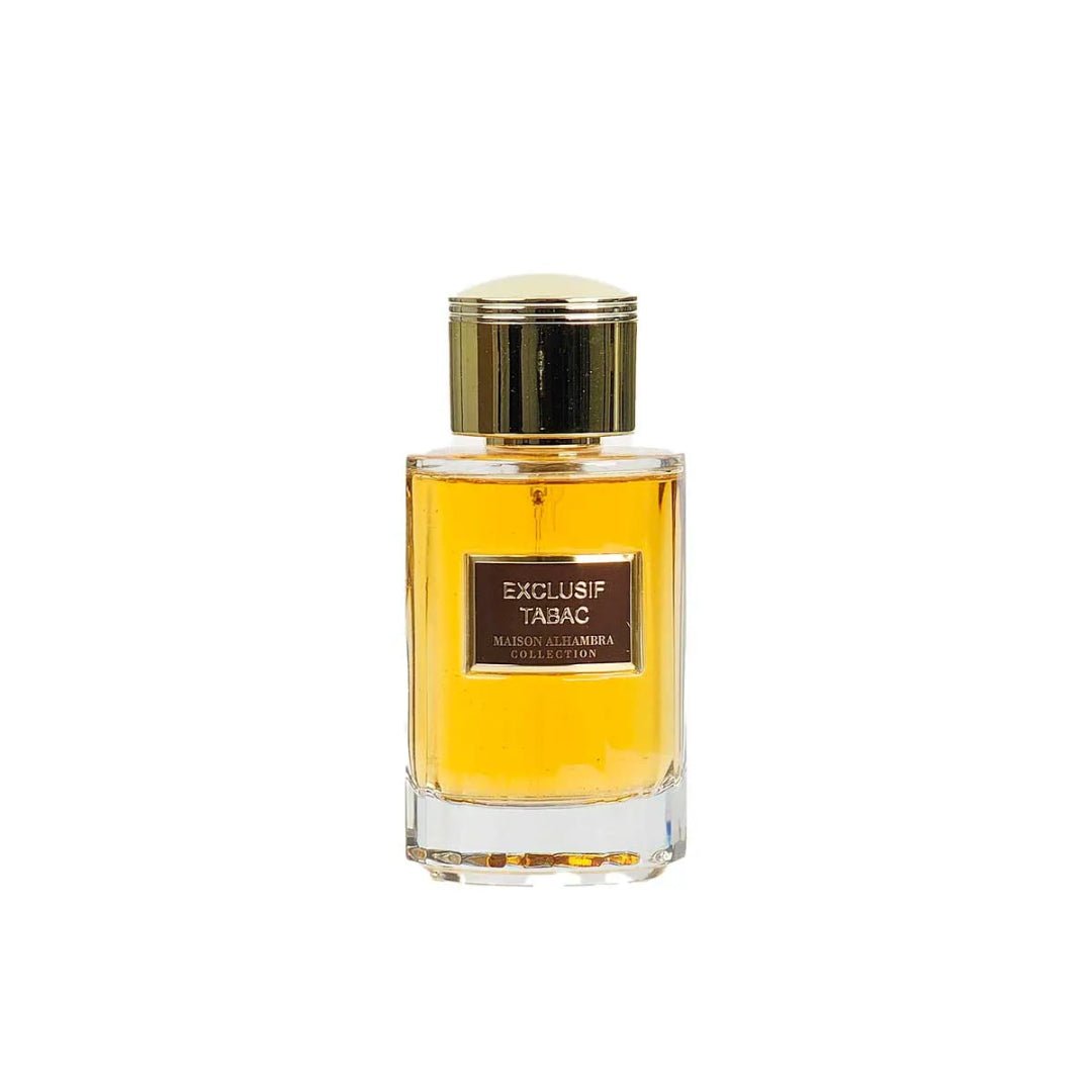 Perfume bottle labeled 'Exclusif Tabac' on a white background