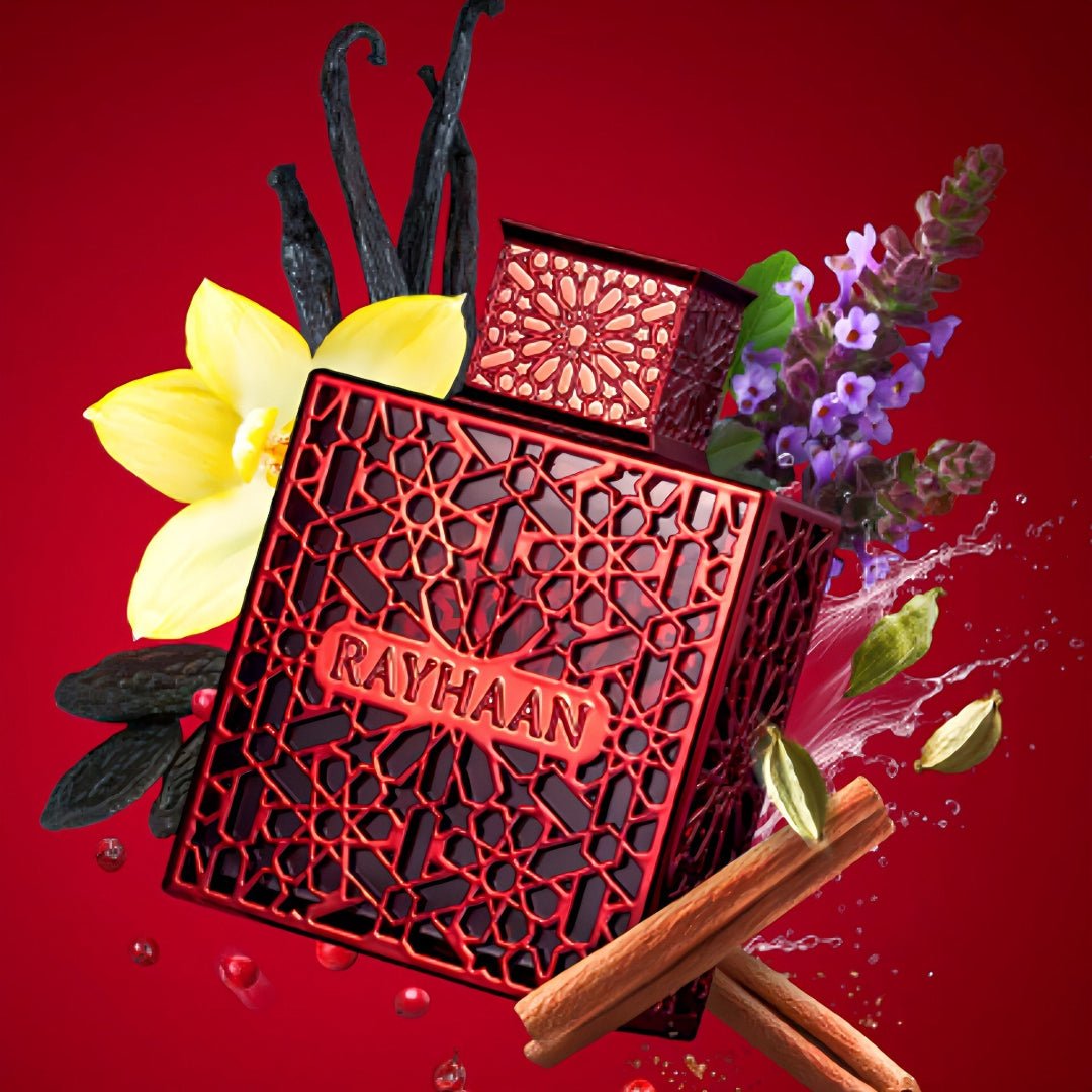 Haruman premium Rayhaan Crimson – bau spicy, amber & woody tahan seharian Malaysia