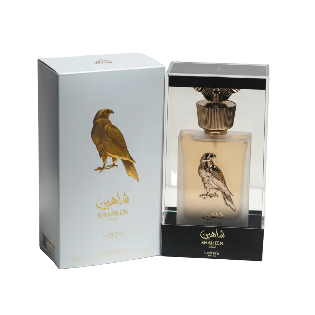 Shaheen Gold by Lattafa 100 ml EDP unisex Malaysia – haruman buah tropika & vanila manis