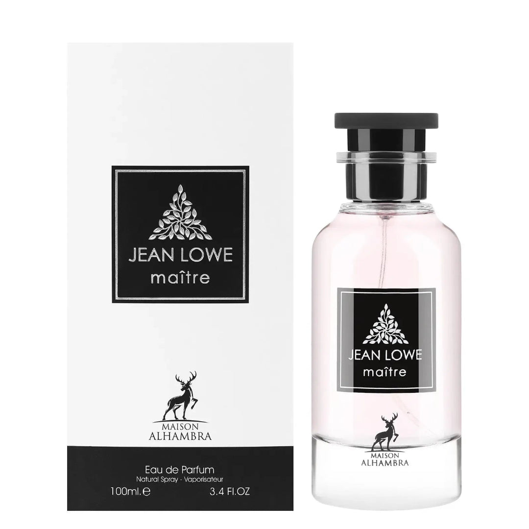 Jean Lowe maître perfume bottle and packaging on a white background