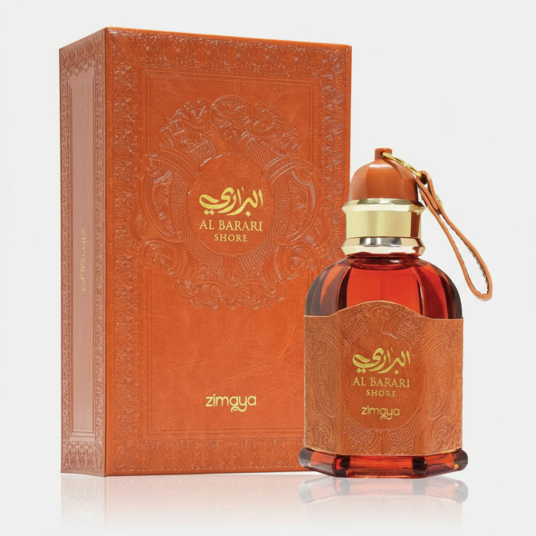 Al Barari perfume bottle and packaging on a white background