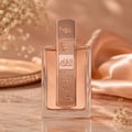 Lattafa Angham Second Song Perfume — Pink box and glass bottle with rose gold cap, featuring musical notes design.