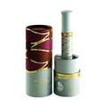 Armaf La Rosa Eau De Parfum 10ml — A tall cylindrical perfume tube with pink and brown patterned wrapping and gold accents stands next to a slim white perfume bottle with gold wavy lines. | Armaf La Rosa Eau De Parfum 10ml — Tiub minyak wangi silinder tinggi dengan balutan bercorak merah jambu dan coklat serta aksen