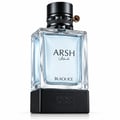 French Avenue Arsh Black Ice — Clear glass perfume bottle with light blue liquid, black studded cap, and black base with "FRENCH AVENUE" embossed.