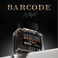 Paris Corner Autograph 100ml — A perfume bottle and its box are displayed side-by-side against a white background. Both feature a barcode design and the text "BARCODE Autograph" in gold lettering. | Paris Corner Autograph 100ml — Sebotol minyak wangi dan kotaknya dipamerkan bersebelahan di atas latar belakang putih.