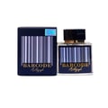 Paris Corner Autograph 100ml — A perfume bottle and its box are displayed side-by-side against a white background. Both feature a barcode design and the text "BARCODE Autograph" in gold lettering. | Paris Corner Autograph 100ml — Sebotol minyak wangi dan kotaknya dipamerkan bersebelahan di atas latar belakang putih.