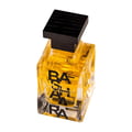Ard Al Zaafaran Bashaara Eau De Parfum 100ml — Clear glass bottle with yellow liquid and black text "BA SHAARA" repeated vertically, black wooden cap | Ard Al Zaafaran Bashaara Eau De Parfum 100ml — Botol kaca jernih dengan cecair kuning dan teks hitam "BA SHAARA" berulang secara menegak, penutup kayu hitam