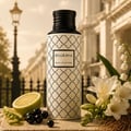 Maison Asrar Belgravia by Maison Asrar Eau de Parfum — A cream-colored perfume bottle with a black patterned design and a black textured cap, featuring a black label with white text 'BELGRAVIA ROYAL COLLECTION'.