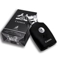 Maison Alhambra Cassius 100ml — Black perfume bottle and box with silver accents and a deer logo, featuring the name 'Cassius' in white. | Maison Alhambra Cassius 100ml — Botol dan kotak minyak wangi hitam dengan aksen perak dan logo rusa, menampilkan nama 'Cassius' dalam warna putih.