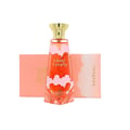 Khadlaj Cloud Candy Eau De Parfum 100ml — A pink perfume box with cloud graphics sits next to a clear glass perfume bottle with cloud-like white accents and a gold cap, both featuring the 'Cloud Candy' logo. | Khadlaj Cloud Candy Eau De Parfum 100ml — Kotak minyak wangi merah jambu dengan grafik awan duduk di sebelah