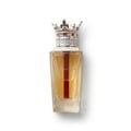 Lattafa Dynasty Lattafa 100ml EDP Unisex — A maroon textured box with a white ornate crest sits next to a clear glass perfume bottle topped with a silver crown-shaped cap with red accents.