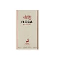 Maison Alhambra Floral Bloom — A beige perfume bottle with a peach cap stands next to its matching beige box, both featuring floral and deer motifs. | Maison Alhambra Floral Bloom — Botol minyak wangi berwarna krim dengan penutup pic berdiri di sebelah kotak sepadan berwarna krim, kedua-duanya menampilkan motif bunga