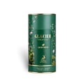 Maison Alhambra Glacier Heaven 100ml — Green floral patterned cylindrical box and a clear glass perfume bottle with green liquid and gold cap, set against a white background. | Maison Alhambra Glacier Heaven 100ml — Kotak silinder hijau bermotif bunga dan botol minyak wangi kaca jernih dengan cecair hijau dan penutup