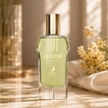 Maison Alhambra Glacier Heaven 100ml — Green floral patterned cylindrical box and a clear glass perfume bottle with green liquid and gold cap, set against a white background. | Maison Alhambra Glacier Heaven 100ml — Kotak silinder hijau bermotif bunga dan botol minyak wangi kaca jernih dengan cecair hijau dan penutup