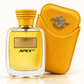 Kenz de Rasasi Hawas Apex GT — Clear glass perfume bottle with yellow liquid, gold rectangular label with black text 'HAWAS' and 'APEX GT', and a textured yellow cap, isolated on white.