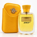 Kenz de Rasasi Hawas Apex GT — Clear glass perfume bottle with yellow liquid, gold rectangular label with black text 'HAWAS' and 'APEX GT', and a textured yellow cap, isolated on white.