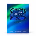 RASASI Hawas Atlantis by Rasasi 100ml EDP — Blue and green gradient box with snake skin pattern next to a matching gradient glass perfume bottle with a textured silver cap