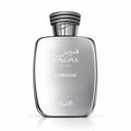 RASASI Hawas Chrome For Him by Rasasi 100ml EDP — Silver bottle and grey textured box with snake skin pattern detail, both displaying the product name and 'For Him' text.