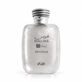 RASASI Hawas Crystelle by Rasasi 100ml EDP — Silver cracked texture bottle and box, with ornate silver cap, set against a white background.