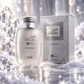 RASASI Hawas Crystelle by Rasasi 100ml EDP — Silver cracked texture bottle and box, with ornate silver cap, set against a white background.