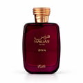 RASASI Hawas Diva by Rasasi 100ml EDP — A deep burgundy perfume bottle with gold accents and the brand name 'HAWAS' in Arabic and English. A matching burgundy box with a pink snakeskin pattern is displayed next to it.