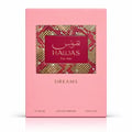 RASASI Hawas Dreams by Rasasi 100ml EDP — Pink textured box and a pink glass perfume bottle with a gold textured cap, set against a white background.