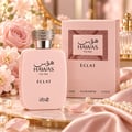 RASASI Hawas Eclat by Rasasi 100ml EDP — Pink perfume box and bottle with Arabic script and 'For Her' text, featuring a textured pattern on the box and a crystal-embellished cap on the bottle.