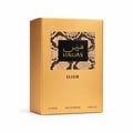 RASASI Hawas Elixir by Rasasi 100ml EDP — Gold bottle with ornate cap next to a textured gold box featuring a snake print label with Arabic and English text.