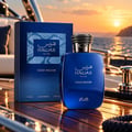 RASASI Hawas Gold Digger by Rasasi 100ml EDP — Blue glass perfume bottle with snake-like cap next to its matching blue textured box, both featuring gold text.