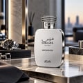 RASASI Hawas Highness by Rasasi 100ml EDP — Silver box with intricate black pattern and text, next to a silver bottle with a textured silver cap and matching text.