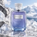 Kenz de Rasasi Hawas Ice Ultradose by Kenz de Rasasi 100ml Men — A clear glass perfume bottle with blue liquid, featuring a silver label with Arabic and English text, and a white rope-like cap.