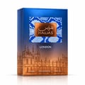 RASASI Hawas London by Rasasi — Blue and pink gradient glass perfume bottle with a silver snake-like cap, next to its blue and orange box featuring London skyline sketch and snake pattern.