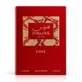 RASASI Hawas Love For Her by Rasasi 100ml EDP — Red perfume bottle with gold accents and matching red box with gold patterned detail, displayed together on a white background.