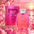 RASASI Hawas Pink by Rasasi 100ml EDP — Pink metallic box with snake print detail next to a pink glass perfume bottle with white braided cap.