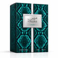 RASASI Hawas Private Luceo by Rasasi 100ml EDP — Teal snakeskin patterned bottle and matching box with silver snake-like cap detail