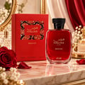 RASASI Hawas Rouge by Rasasi 100ml EDP — Red perfume bottle and matching red box with snake-skin pattern detail, presented on a white background.
