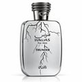 RASASI Hawas Thunder by Rasasi 100ml EDP — White bottle with black lightning bolt design and Arabic script, silver snake-wrapped cap.