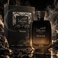 RASASI Hawas Venom by Rasasi 100ml EDP — Black box with snake pattern and snake-wrapped cap bottle, showcasing the fragrance.