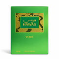 RASASI Hawas Verde by Rasasi 100ml EDP — Green box with gold accents next to a gradient green and yellow glass perfume bottle with a gold textured cap.